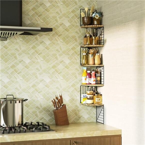 Corner Shelf Wall Mount of 5 Tier Rustic Wood Floating Shelves Wall Shelves - Picture 4 of 5